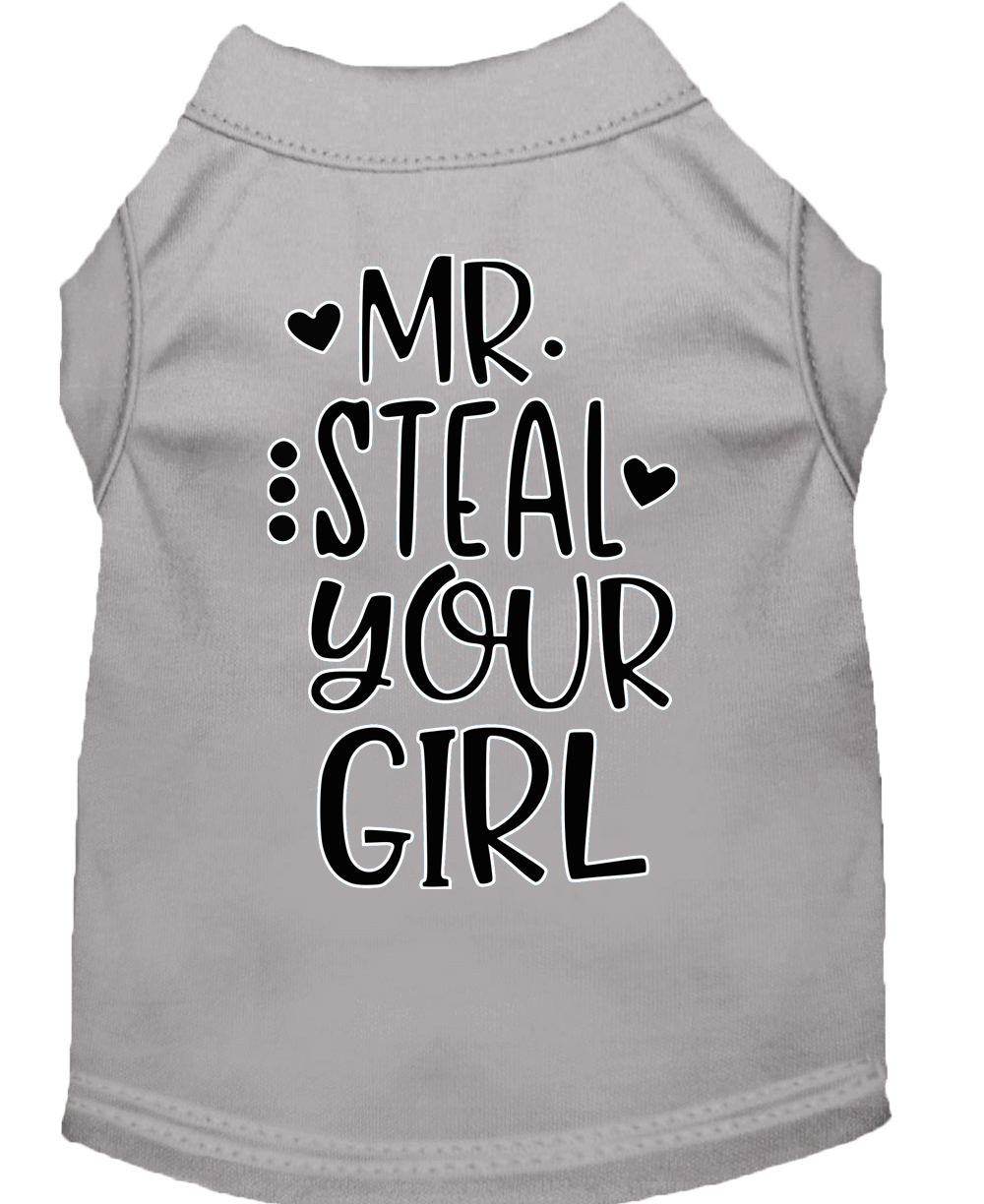 Mr Steal your Girl Screen Print Dog Shirt Grey Med